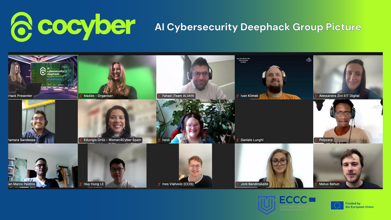 Virtual Group Photo from the event hosted by The AI Cybersecurity Deephack: Advancing European Defense Capabilities